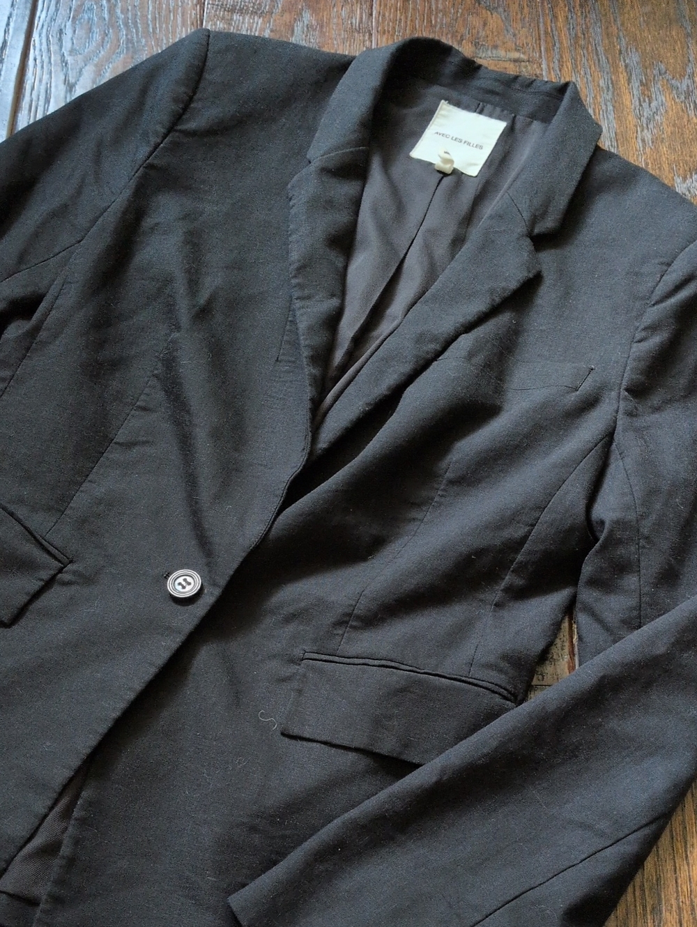 ANTHRO I Black Linen Blend One-Button Notch Lapel Blazer by Avec Les Filles, M